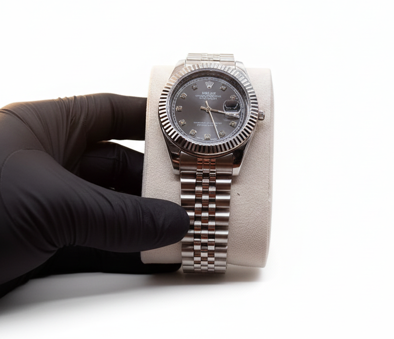 Rolex Silver With Black Dial Watch