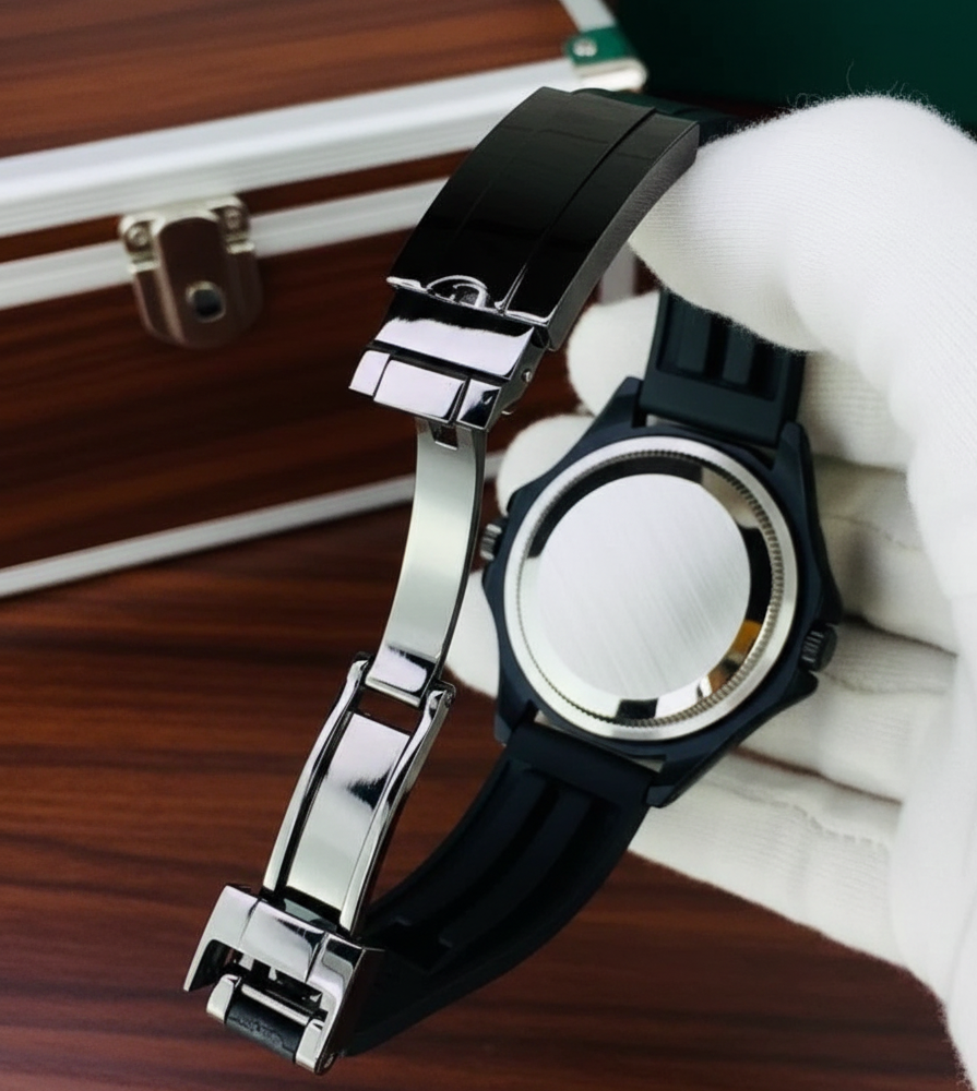 Rolex Black Ceramic – Rotating Bezel Sport Edition with Matte Black Silicon Strap