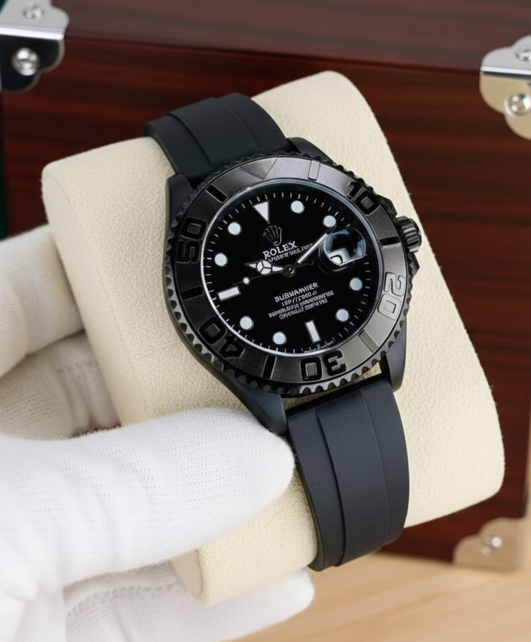 Rolex Black Ceramic – Rotating Bezel Sport Edition with Matte Black Silicon Strap