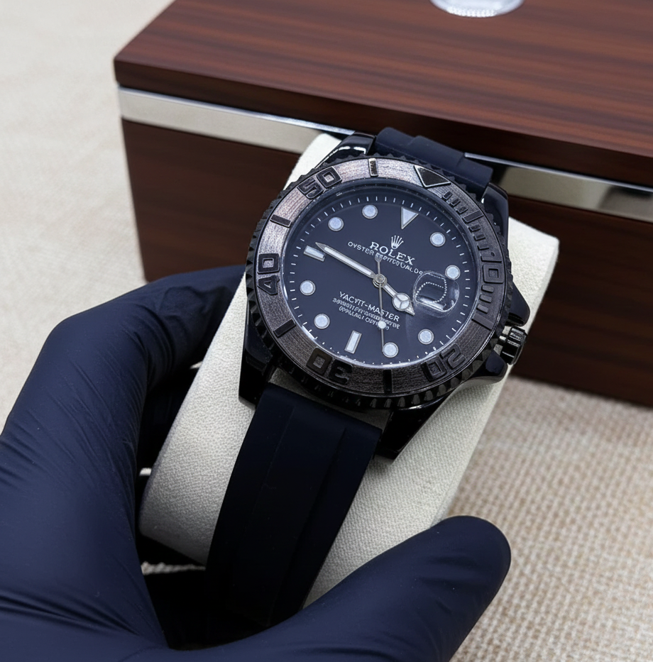 Rolex Black Ceramic – Rotating Bezel Sport Edition with Matte Black Silicon Strap